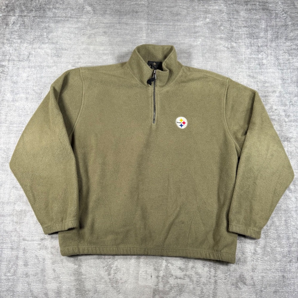 Pittsburgh Steelers Sweater Mens Large Green Fleece Pullover Quarter Zip NFL